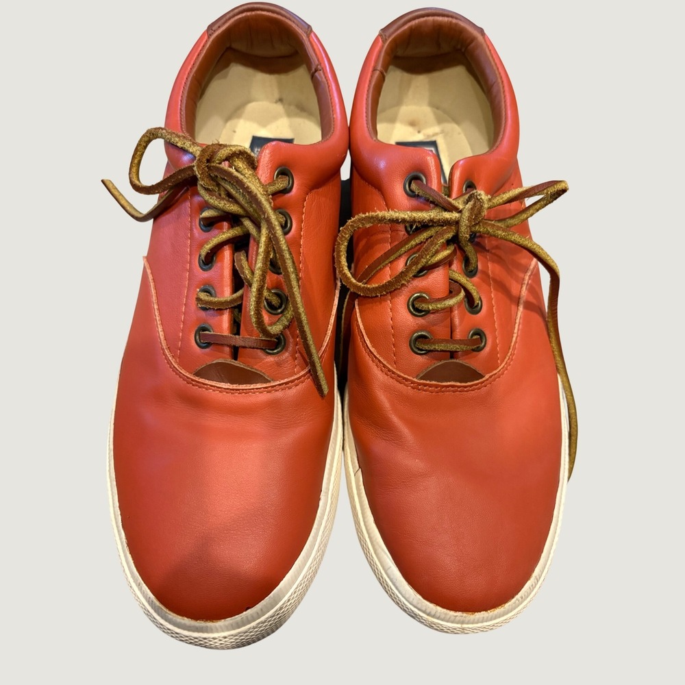 Polo Ralph Lauren Vaughn Mens Orange Soft Leather Low Top Sneakers Size 10D